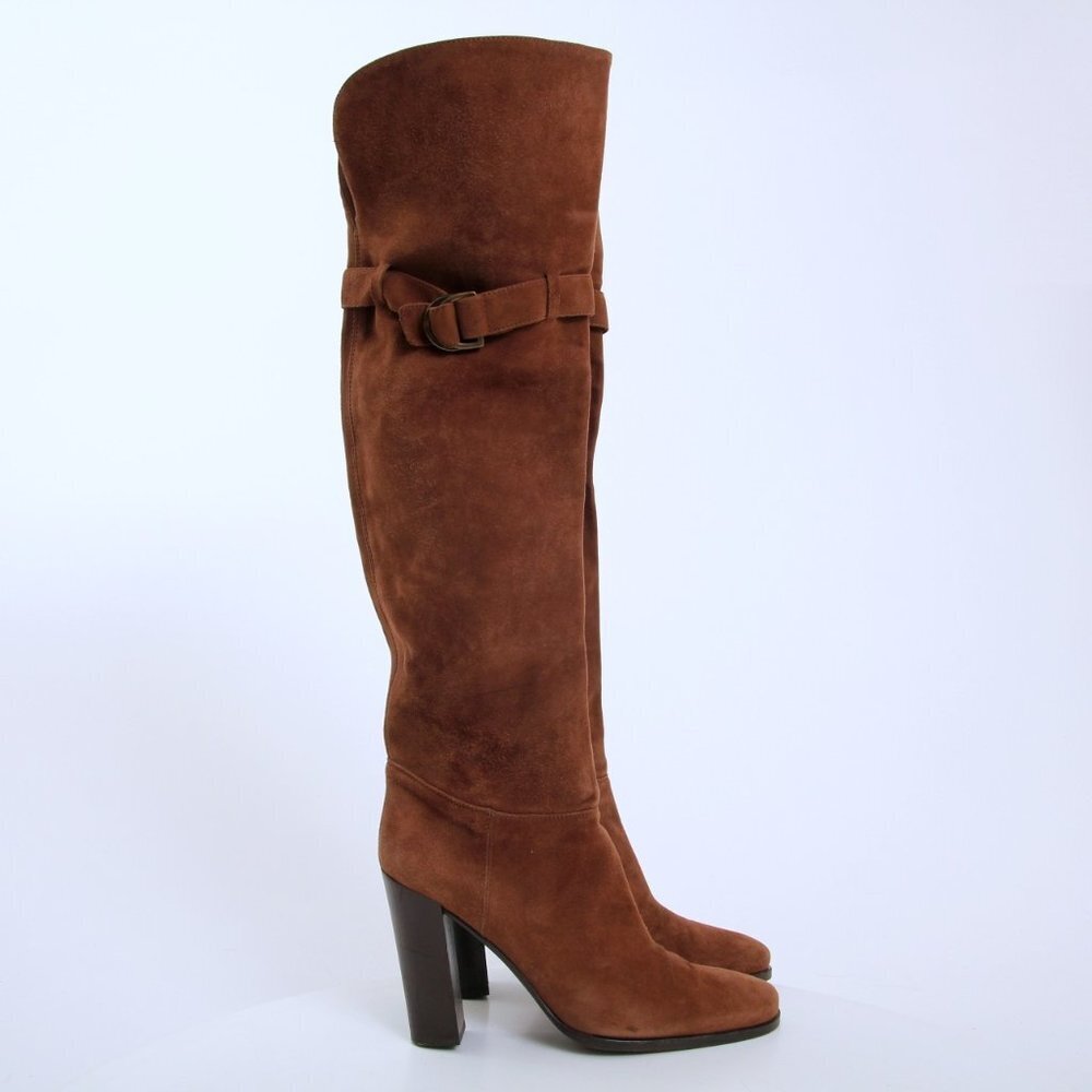 Sergio Rossi Donna Suede Over the Knee Boots Brown Women Size 8.5